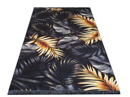 Čierno-zlatý koberec s motívom listov Black 06