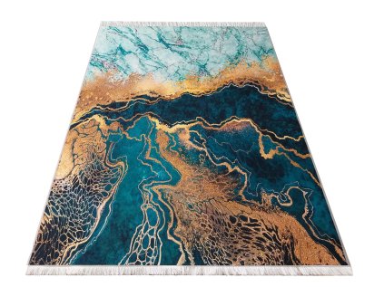 Zelený koberec so zlatým abstraktným vzorom Horeca-New 111S