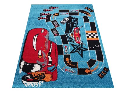 Detský modrý koberec s motívom McQueen 106