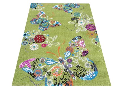 Detský zelený koberec s motýľmi Bella 114
