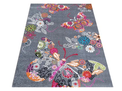Detský sivý koberec s motýľmi Bella 114