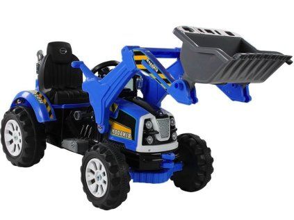 Batériový traktor s lyžicovým rýpadlom modrý