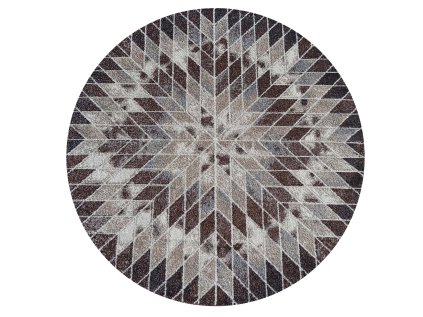 Hnedý okrúhly koberec s geometrickým vzorom Panamero 10