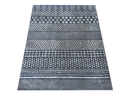 Modrý koberec s geometrickým vzorom Lara 07