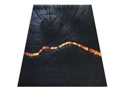Čierno-zlatý koberec s motívom dreva Black N 11