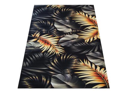 Čierno-zlatý koberec s motívom listov Black N 06
