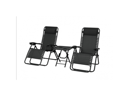 Sada 2x ležadlo DELUX čierne + stolík