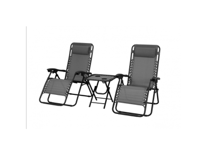 Sada 2x ležadlo DELUX sivé + stolík