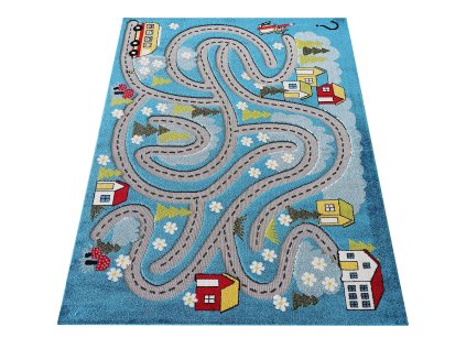 Modrý detský koberec s motívom mesta Color Kids 02