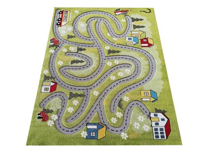 Zelený detský koberec s motívom mesta Color Kids 02