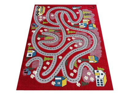 Červený detský koberec s motívom mesta Color Kids 02