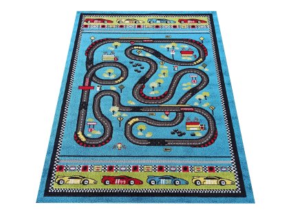 Detský modrý koberec s motívom autodráhy Color Kids 04