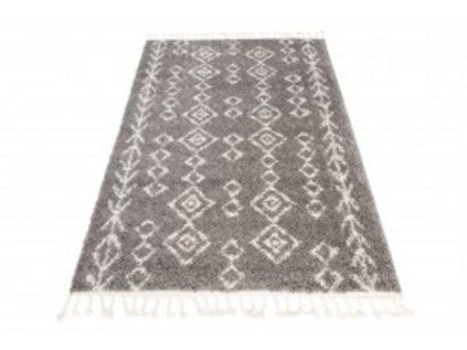 Koberec G940B TMAVO ŠEDÁ/KRÉMOVÁ BOHO STRAPCE