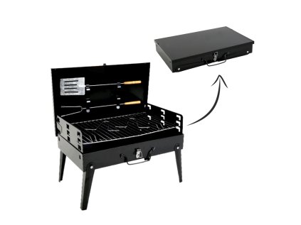 SKLADACÍ TURISTICKÝ GRILOVACÍ KUFR S VIDLIČKAMI A ŠPATULOU 43 x 26,5 x 46,5 CM *4841