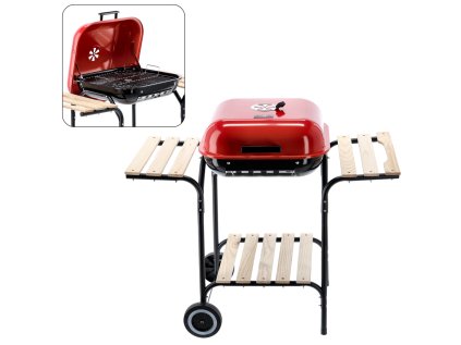 AMERICKÝ GRIL NA DREVENÉ UHLIE S BOČNÝMI POLIČKAMI A KOLIESKAMI 97,5 x 49 x 82,5 CM *0155