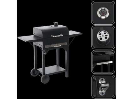 Gril na drevené uhlie s vekom, roštom a kolieskami *6049