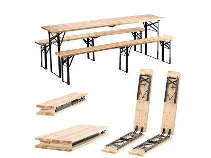 BANQUET SET - STÔL 220 x 50 x 77 cm + 2 LAVICE 220 x 25 x 47 cm - SKLADACIE *2829