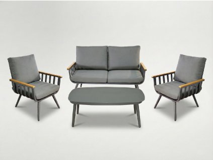 Hliníkový nábytkový set (pohovka + 2 kreslá + konferenčný stolík) sivý + sivé vankúše *8151