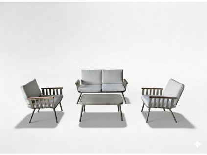 SÚPRAVA HLINÍKOVÉHO NÁBYTKU (SOFA + 2 KRESLÁ + STÔL) BEŽOVÁ + BEŽOVÉ VANKÚŠE *9408