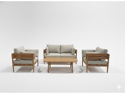 Hliníkový nábytkový set „PODGORICA“ (pohovka + 2 kreslá + stôl) hnedá + béžové vankúše