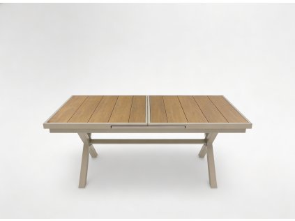 BEŽOVÝ HLINÍKOVÝ ZÁHRADNÝ STÔL 180/240 x 90 x 76 CM SKLADACÍ