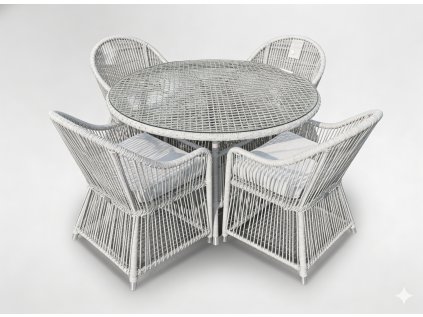 ZÁHRADNÝ NÁBYTOK (4 KRESLÁ + STÔL) ŠEDÁ + ŠEDÉ VANKÚŠE *6792