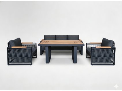 SKOPJE HLINÍKOVÁ SÚPRAVA NÁBYTKU (SOFA + 2 KRESLÁ + STÔL) ŠEDÁ + ŠEDÉ VANKÚŠE *8109