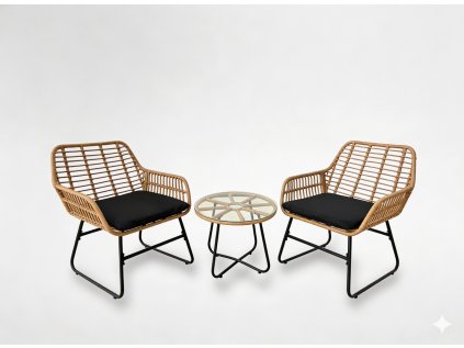 ZÁHRADNÝ NÁBYTOK (2 STOLIČKY, STÔL) – HNEDÝ, VANKÚŠE – ČIERNE *3392