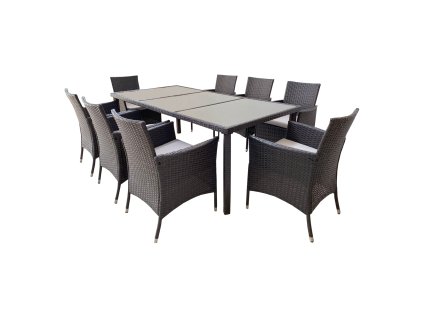 ZÁHRADNÝ NÁBYTOK / 8 KRESIEL + VEĽKÝ STÔL / HNEDÁ + BEŽOVÁ *3654