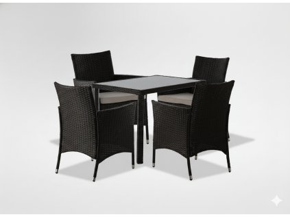 SÚPRAVA RATANOVÉHO NÁBYTKU (STÔL + 4 STOLIČKY) HNEDÁ + BEŽOVÁ. POD. *1708