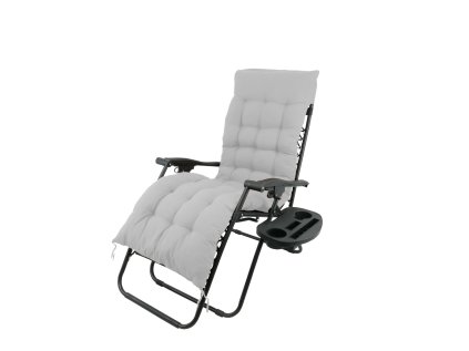 SKLADACIA ZÁHRADNÁ STOLIČKA S OPOROU PRE NOHY, VRECKOM, ČIERNA S ŠEDÝM VANKÚŠOM *9979