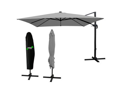 3 x 3 m sivý záhradný slnečník „ROMA“ s LED krytom