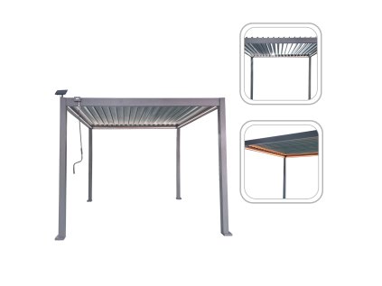Hliníková záhradná pergola, sivá, LED, 3 x 3 x 2,5 m *0555