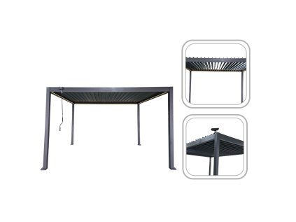Hliníková záhradná pergola, sivá, LED, 3 x 4 x 2,5 m *0562