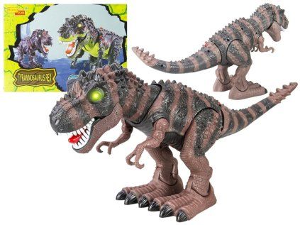 Chodiaci dinosaurus Tyranosaurus Rex na batérie hnedý