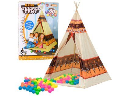 Indiánsky stan Tipi pre deti + 60 loptičiek 155 cm