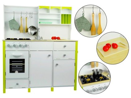 Detská drevená kuchyňa Zelená a biela Paula Otváracie prvky