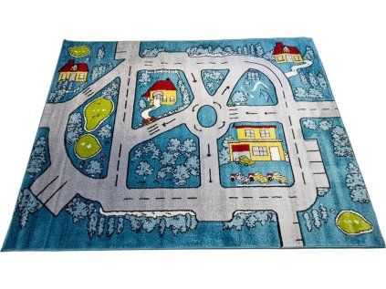 Modrý detský koberec Kids Cesta Ihrisko 304 Blue