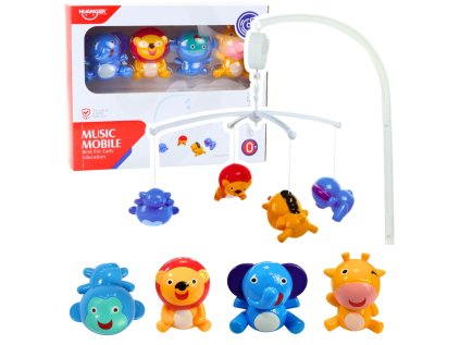 Kolotoč na posteľ Zvieratá Lev Slon Žirafa Zvuk