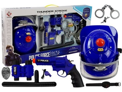 Policajná prilba Sada zbraní Svieti na batérie Zvuky Modrá