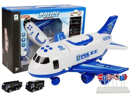 Skladacie policajné lietadlo s autami 1:64 so svetlom a zvukom