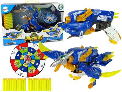 Dinobots 2v1 dinosaurus pištoľ na šípky modrý Pterosaurus so štítom
