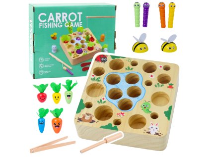 Drevená hra s mrkvou Žížala Magnet Rybársky prút