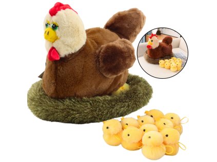 Plyšová sliepka objíma hniezdo kurčiat 10ks