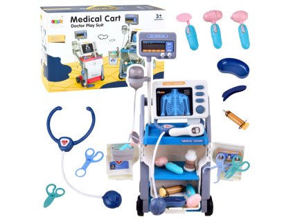Súprava malého lekára Lekársky röntgenový vozík EKG svetlá Modrá 16 el.