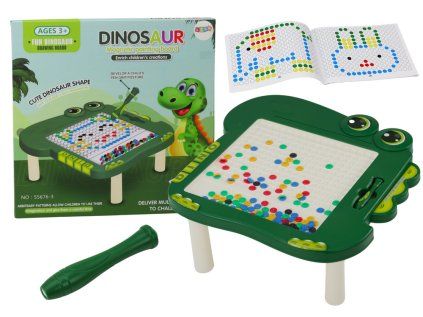 Edukačná magnetická tabuľka s dinosaurami a puzzle, zelená