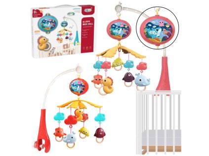 Kolotoč na posteľ s diaľkovým ovládaním Projektor Zvuky Červená