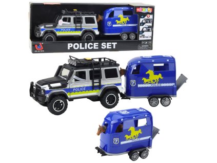 Policajné terénne vozidlo s prívesom na kone Svetlá, zvuky