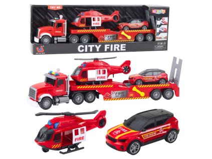 Hasičský karavan Vrtuľník Svetlá auta Zvuky Červená