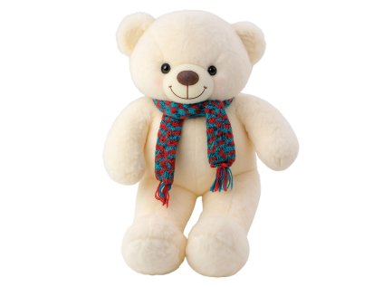 Plyšový maskot objímateľný medvedík Farebná vlnená šatka biela 55 cm